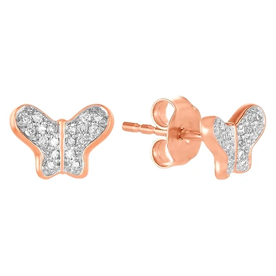 14K Rose Gold Butterfly Diamond Stud Earrings