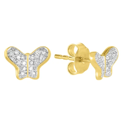 14K Yellow Gold Butterfly Diamond Stud Earrings