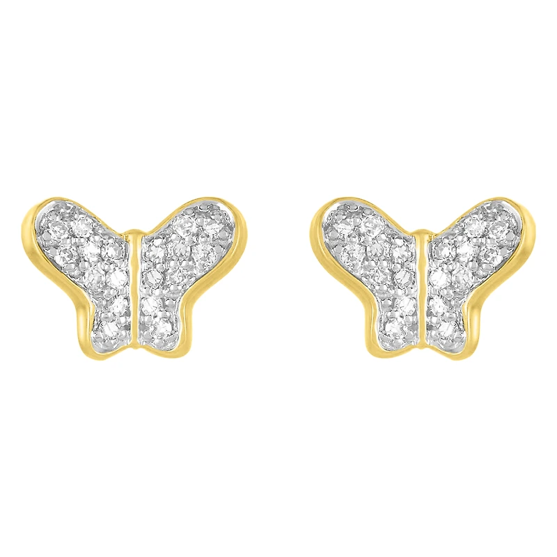 14K Yellow Gold Butterfly Diamond Stud Earrings