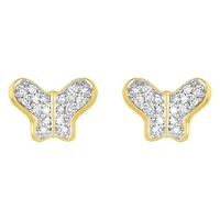 14K Yellow Gold Butterfly Diamond Stud Earrings