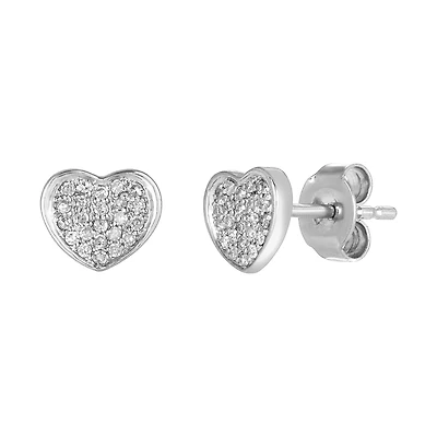 14K Gold Pave Heart Diamond Stud Earrings