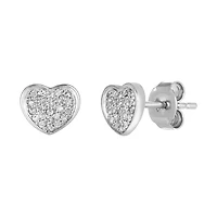 14K White Gold Pave Heart Diamond Stud Earrings