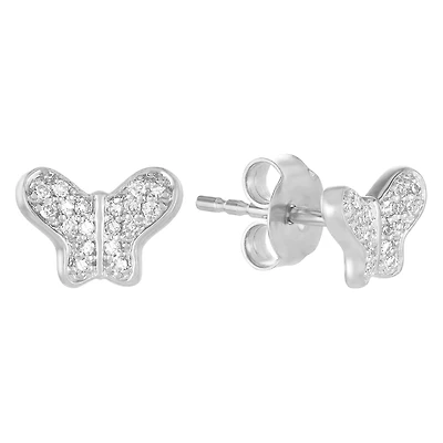 14K White Gold Butterfly Diamond Stud Earrings