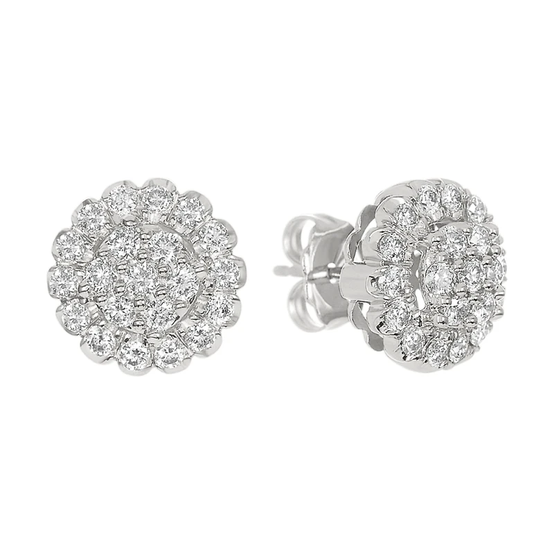 14K White Gold Round Cluster Diamond Studs