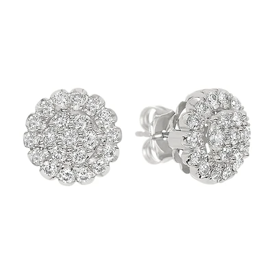 14K White Gold Round Cluster Diamond Studs
