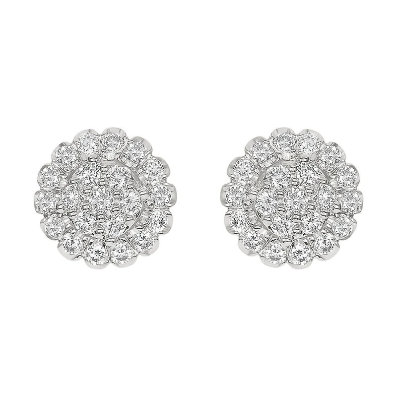 14K White Gold Round Cluster Diamond Studs