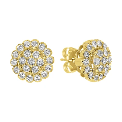 14K Yellow Gold Round Cluster Stud Earrings