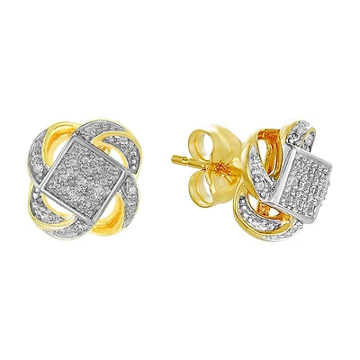 14K Two Tone Gold Swirl Cluster Diamond Studs
