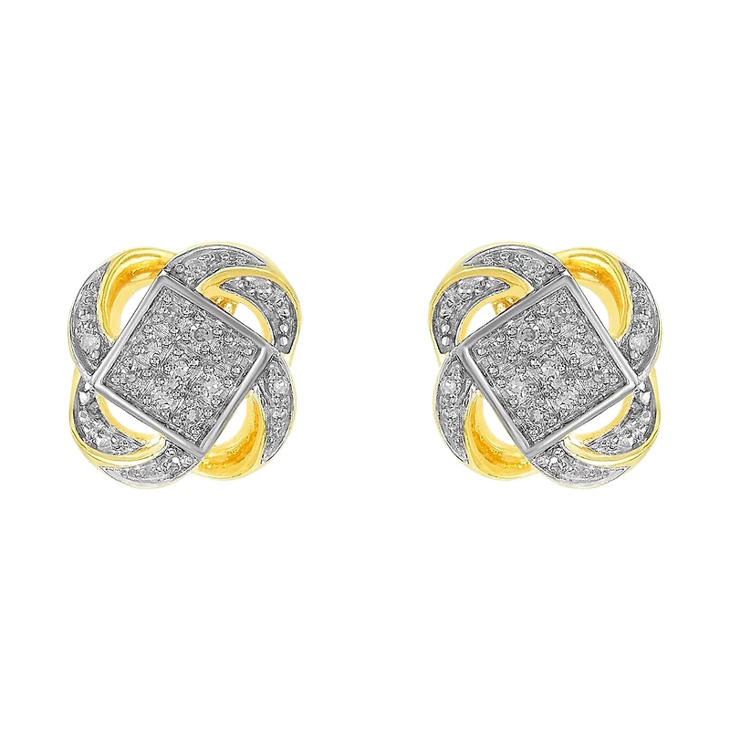 14K Two Tone Gold Swirl Cluster Diamond Studs