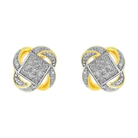 14K Two Tone Gold Swirl Cluster Diamond Studs