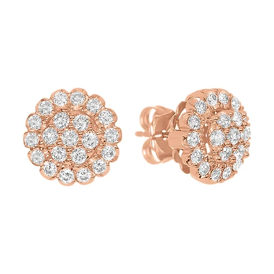 14K Rose Gold Round Cluster Stud Earrings