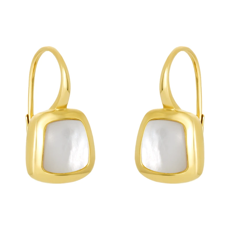 14K Yellow Gold Opal Bezel Drop Earrings