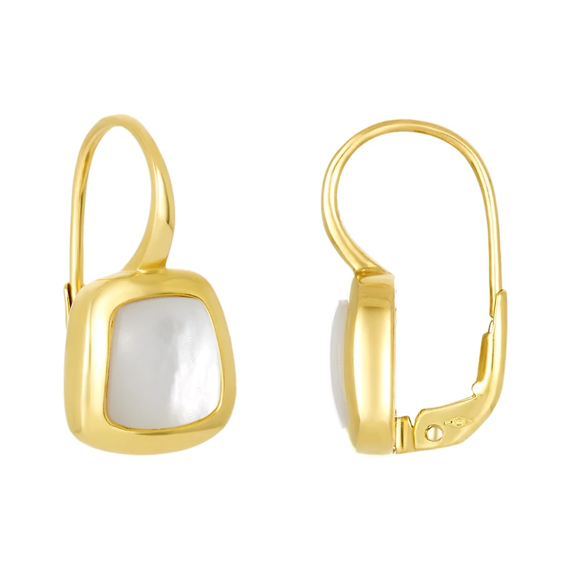 14K Yellow Gold Opal Bezel Drop Earrings