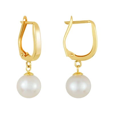 14K Yellow Gold Fresh Water Pearl Drop Earrings