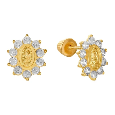 14K Yellow Gold Lady of Guadalupe Earrings