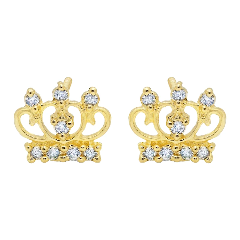 14K Yellow Gold Cubic Zirconia Crown Children's Earrings