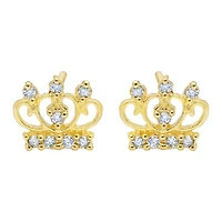 14K Yellow Gold Cubic Zirconia Crown Children's Earrings