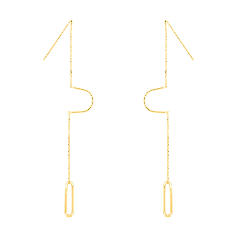 14K Yellow Gold Paperclip Dangle Threader Earrings