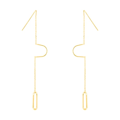 14K Yellow Gold Paperclip Dangle Threader Earrings