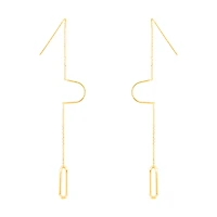 14K Yellow Gold Paperclip Dangle Threader Earrings