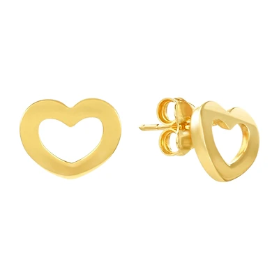 14K Yellow Gold Open Heart Square Tube Studs