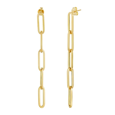 14K Yellow Gold Paperclip Long Dangle Earrings
