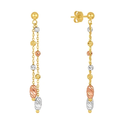 14K Tri Color Gold Dangling Beads Earrings