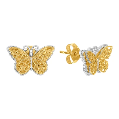 14K Two Tone Gold Butterfly Earring Studs