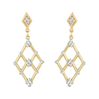 14K Gold Two Tone Diamond Cut Marquise Design Earrings