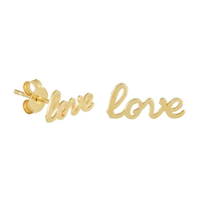 14K Yellow Gold "Love" Stud Earrings