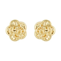 14K Yellow Gold Diamond Cut Rose Stud Earrings