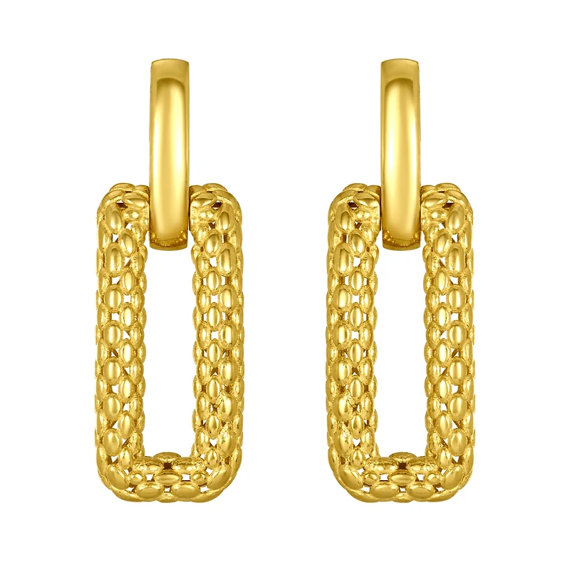 14K Yellow Gold Rectangle Dangle Earrings