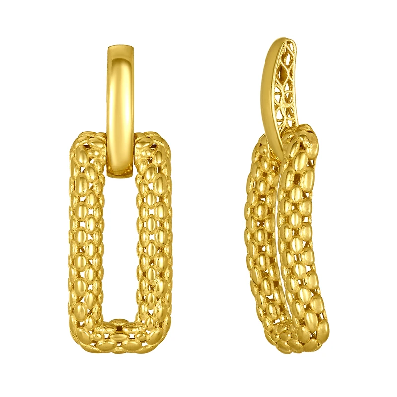14K Yellow Gold Rectangle Dangle Earrings