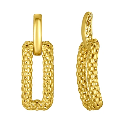 14K Yellow Gold Rectangle Dangle Earrings
