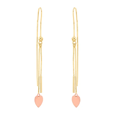 14K Tri Color Gold Heart Threader Earrings