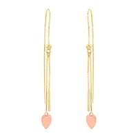 14K Tri Color Gold Heart Threader Earrings
