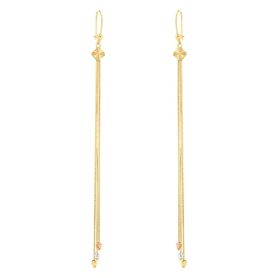 14K Tri Color Gold Triple Strand Dangle Earrings