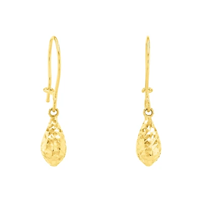 14K Yellow Gold Diamond Cut Teardrop Dangle Earrings