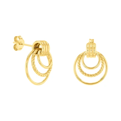 14K Yellow Gold Fancy Triple Ring Earrings
