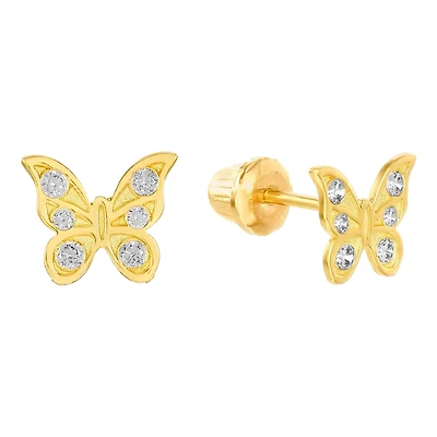 14K Yellow Gold Cubic Zirconia Butterfly Children's Earrings