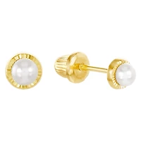 14K Yellow Gold Pearl Bezel Set Children's Earrings