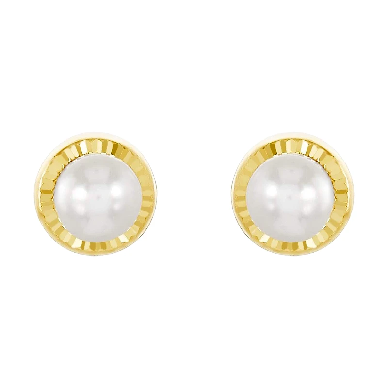 14K Yellow Gold Pearl Bezel Set Children's Earrings