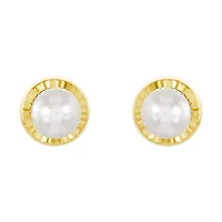 14K Yellow Gold Pearl Bezel Set Children's Earrings