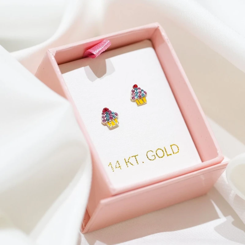 14K Yellow Gold Cupcake Children's Earrings