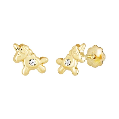 14K Yellow Gold Unicorn Cubic Zirconia Children's Earrings