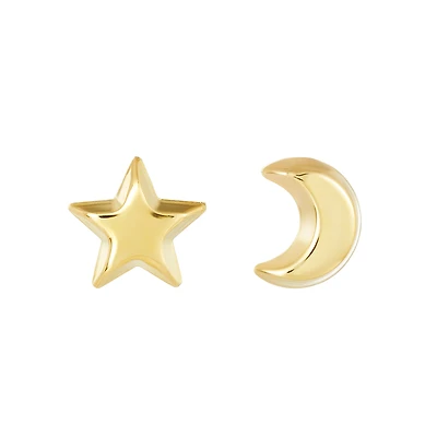 14K Yellow Gold Star and Half Moon Children's Earrings