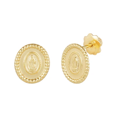 14K Yellow Gold Oval Lady of Guadalupe Children's Earrings