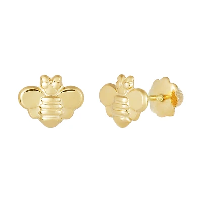 14K Yellow Gold Bumblebee Children's Earrings