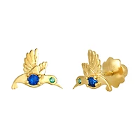 14K Yellow Gold Hummingbird Children's Earrings