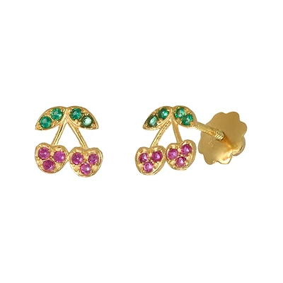 14K Yellow Gold Cherries Children's Earrings